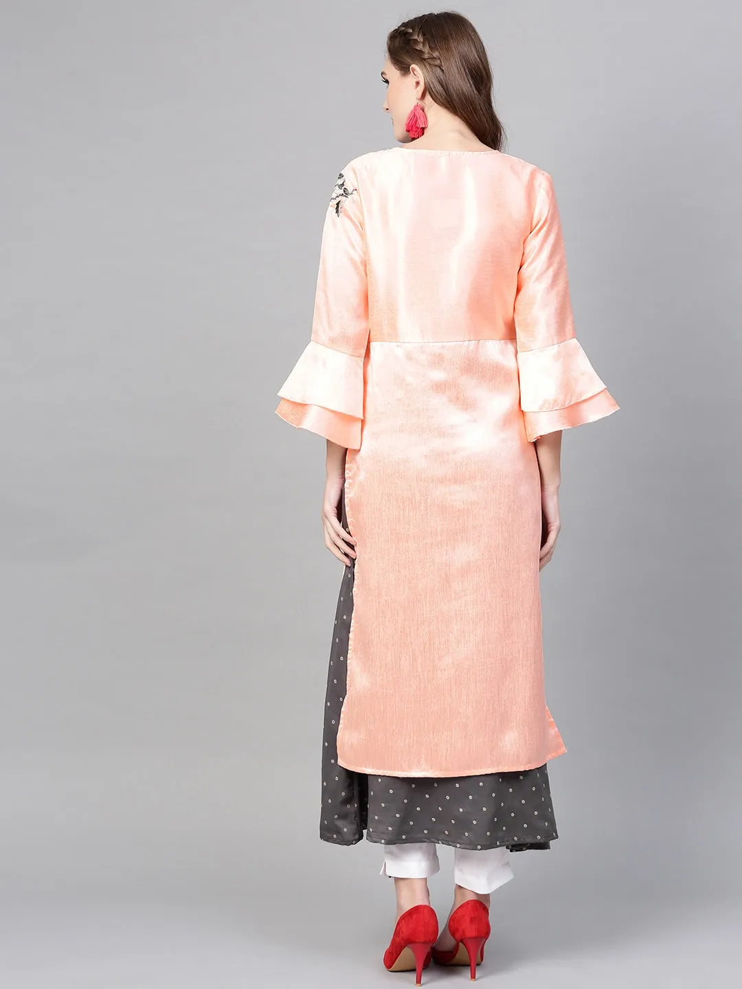 Women Pink & Charcoal Grey A-Line Kurta