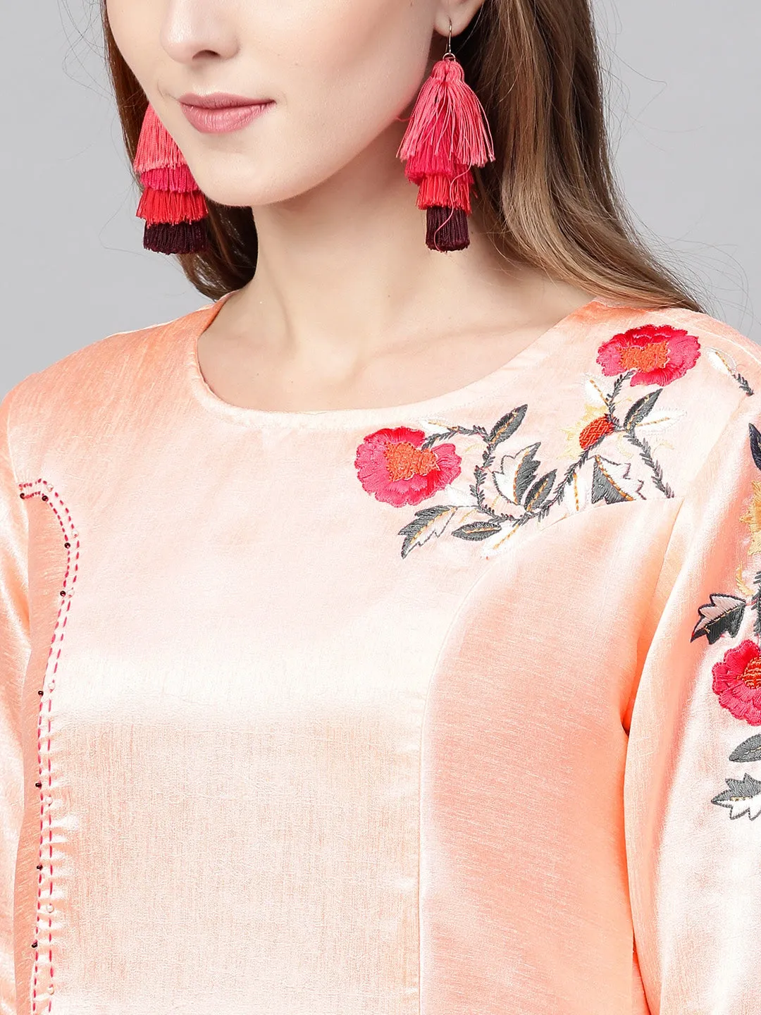 Women Pink & Charcoal Grey A-Line Kurta